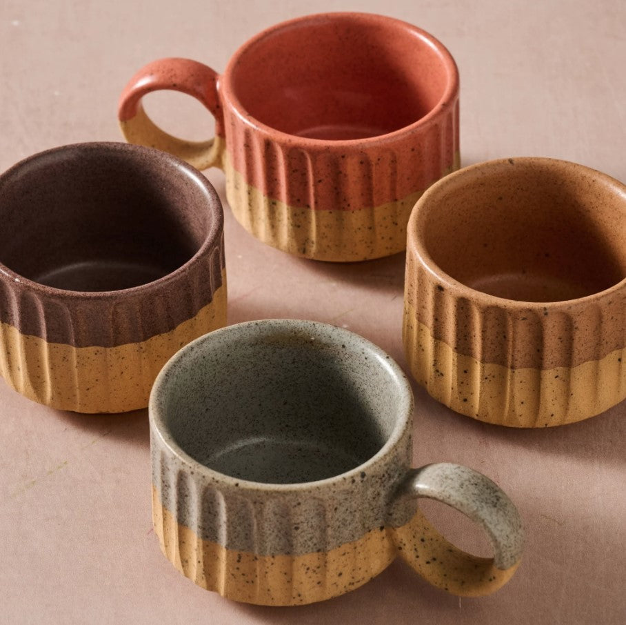 Stackable Ceramic Striped Fluted Espresso Mug