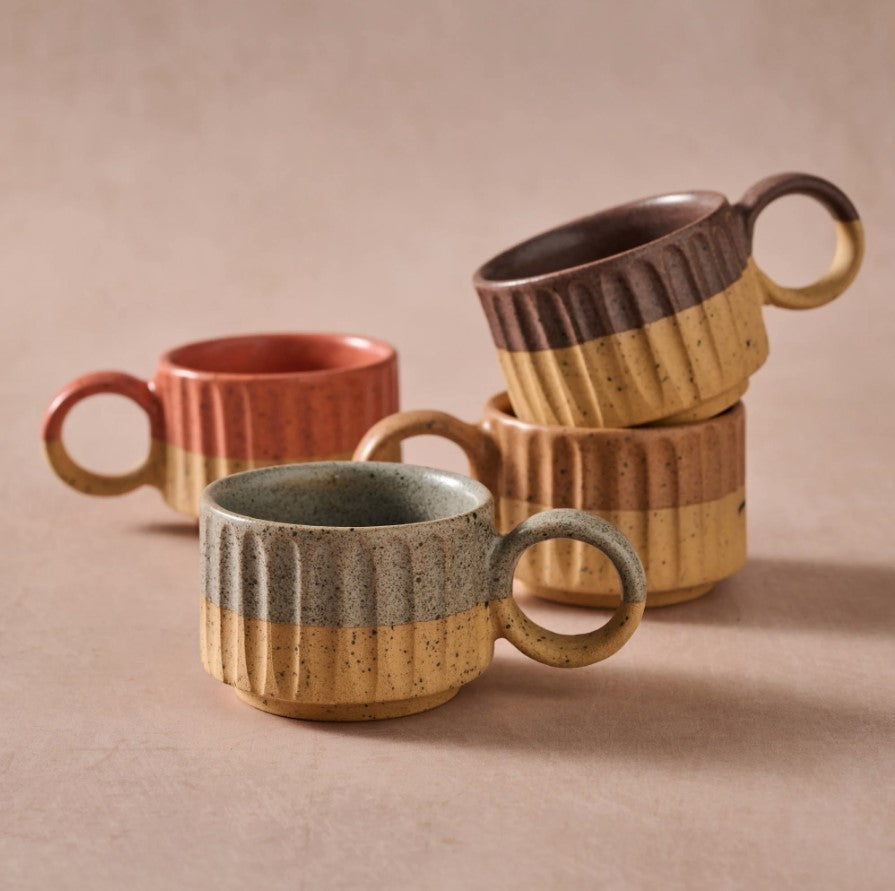 Stackable Ceramic Striped Fluted Espresso Mug