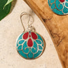 Teal &amp; Red Dangle Earrings