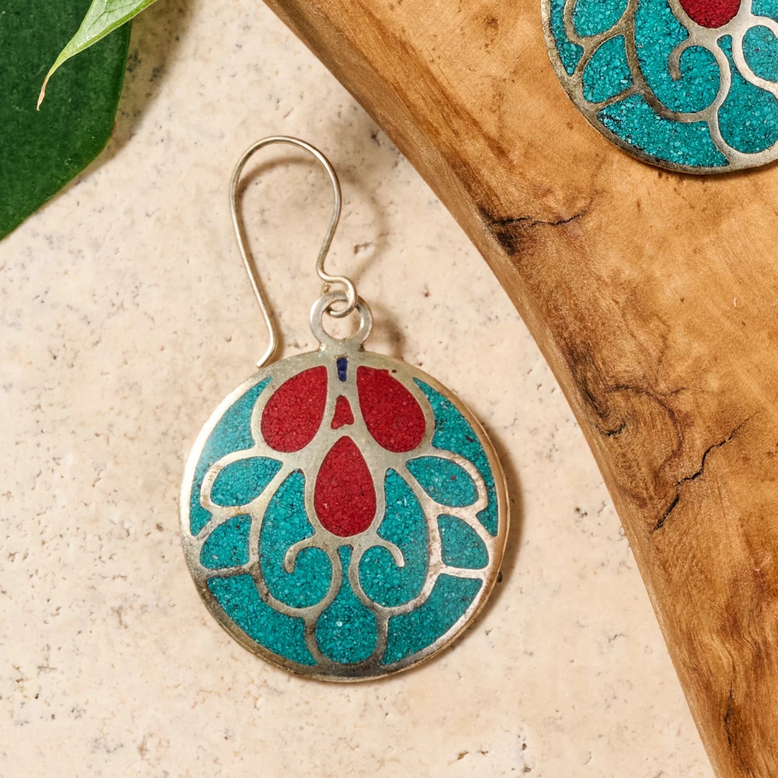 Teal & Red Dangle Earrings