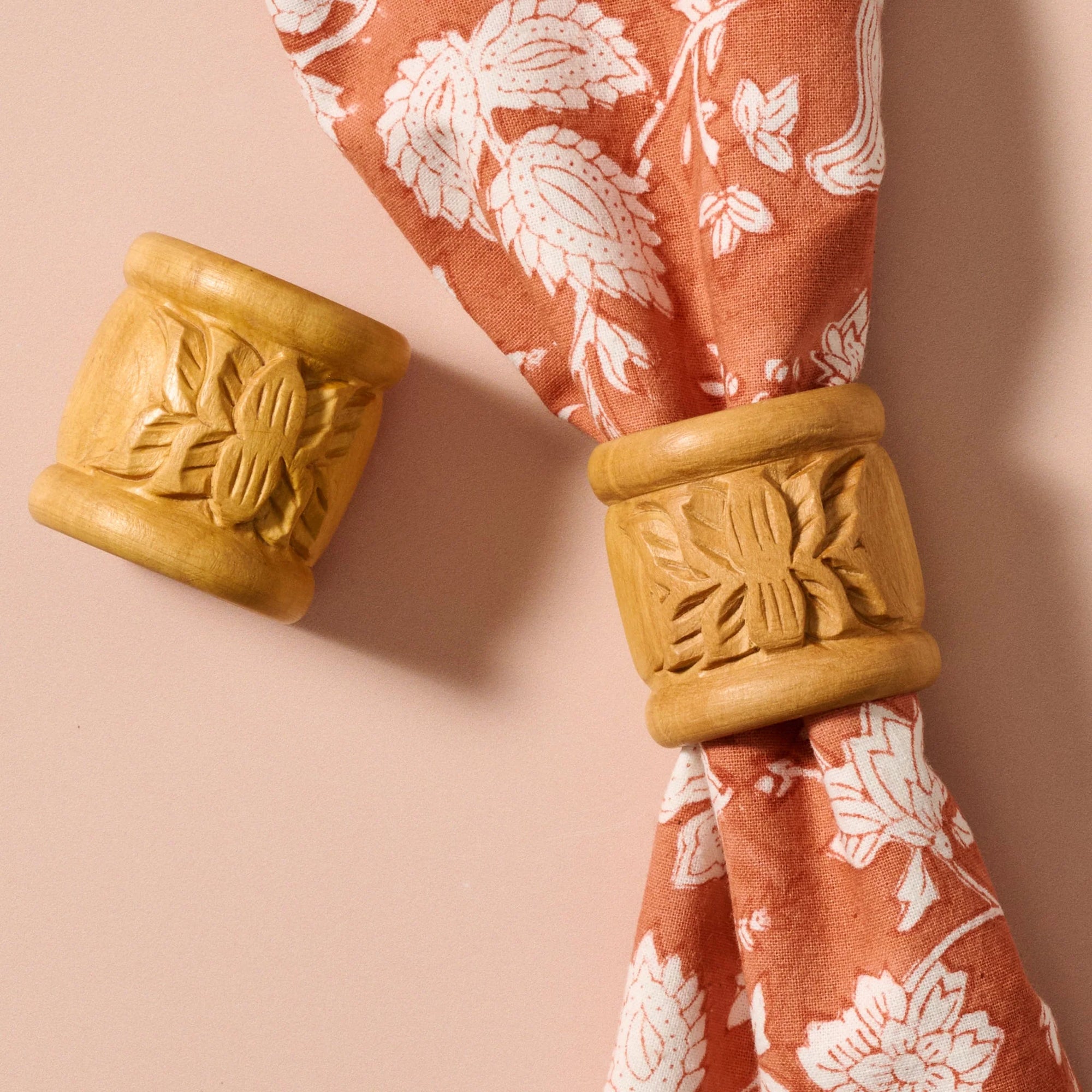 Lotus Blossom Wood Napkin Rings - Set of 2