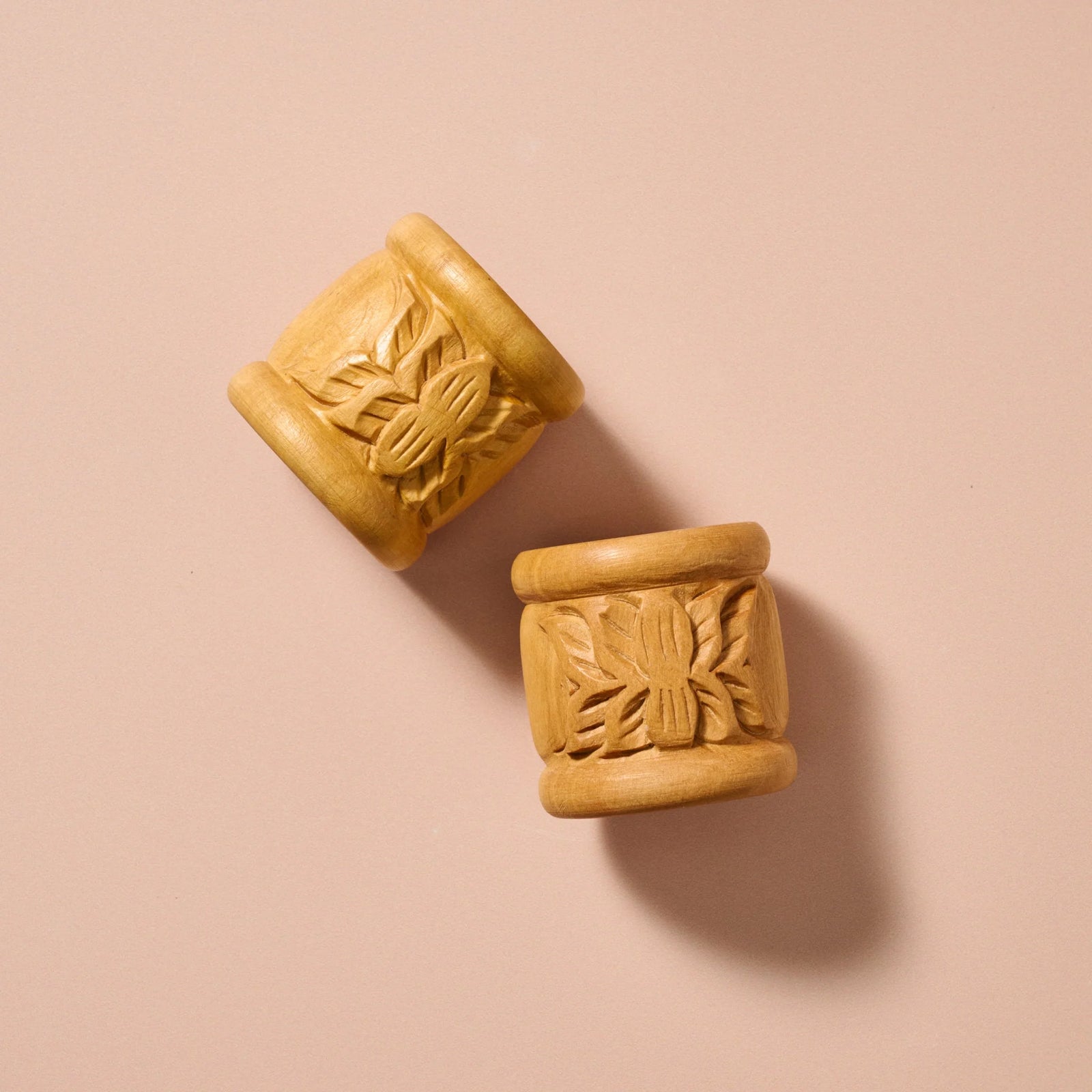 Lotus Blossom Wood Napkin Rings - Set of 2