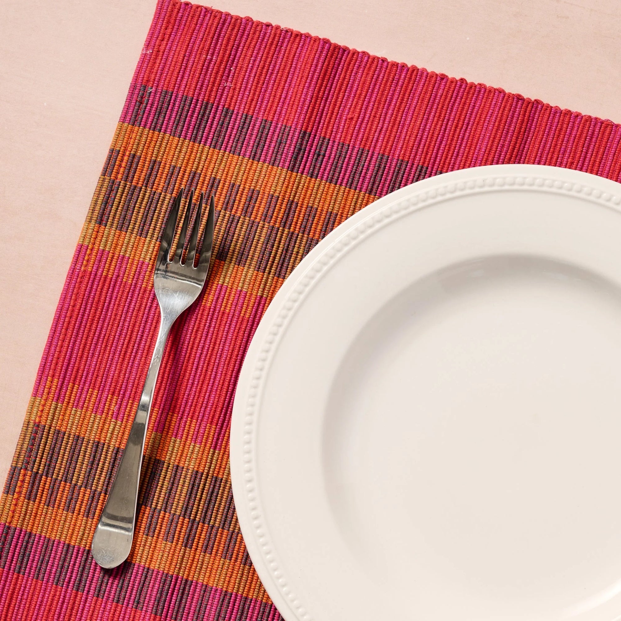 Pink &amp; Orange Handloomed Cotton Placemat