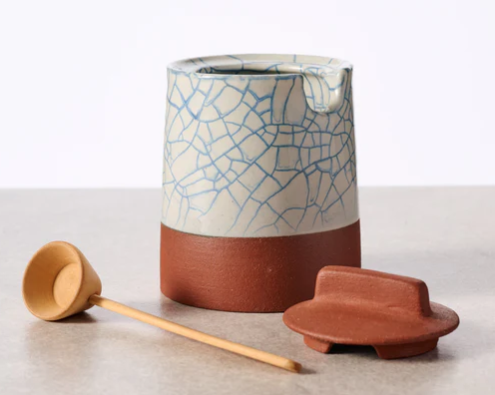 Blue Crackle Ceramic Honey Pot