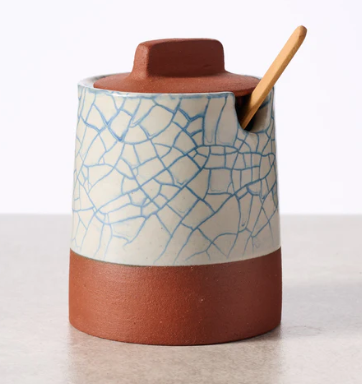 Blue Crackle Ceramic Honey Pot