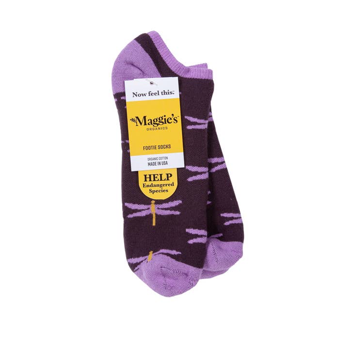 Purple Dragonfly Organic Cotton Footie Socks (9-11)
