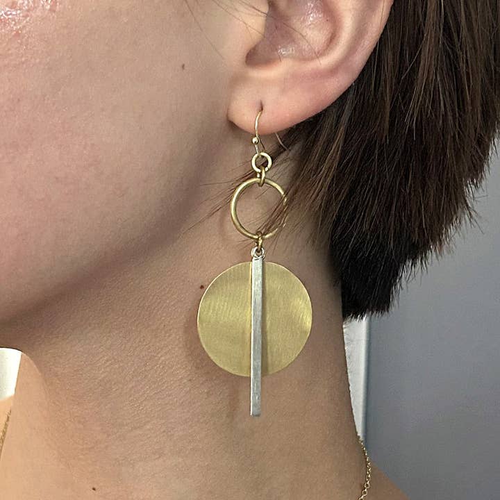 Brass Circle Disc Pendulum Earrings