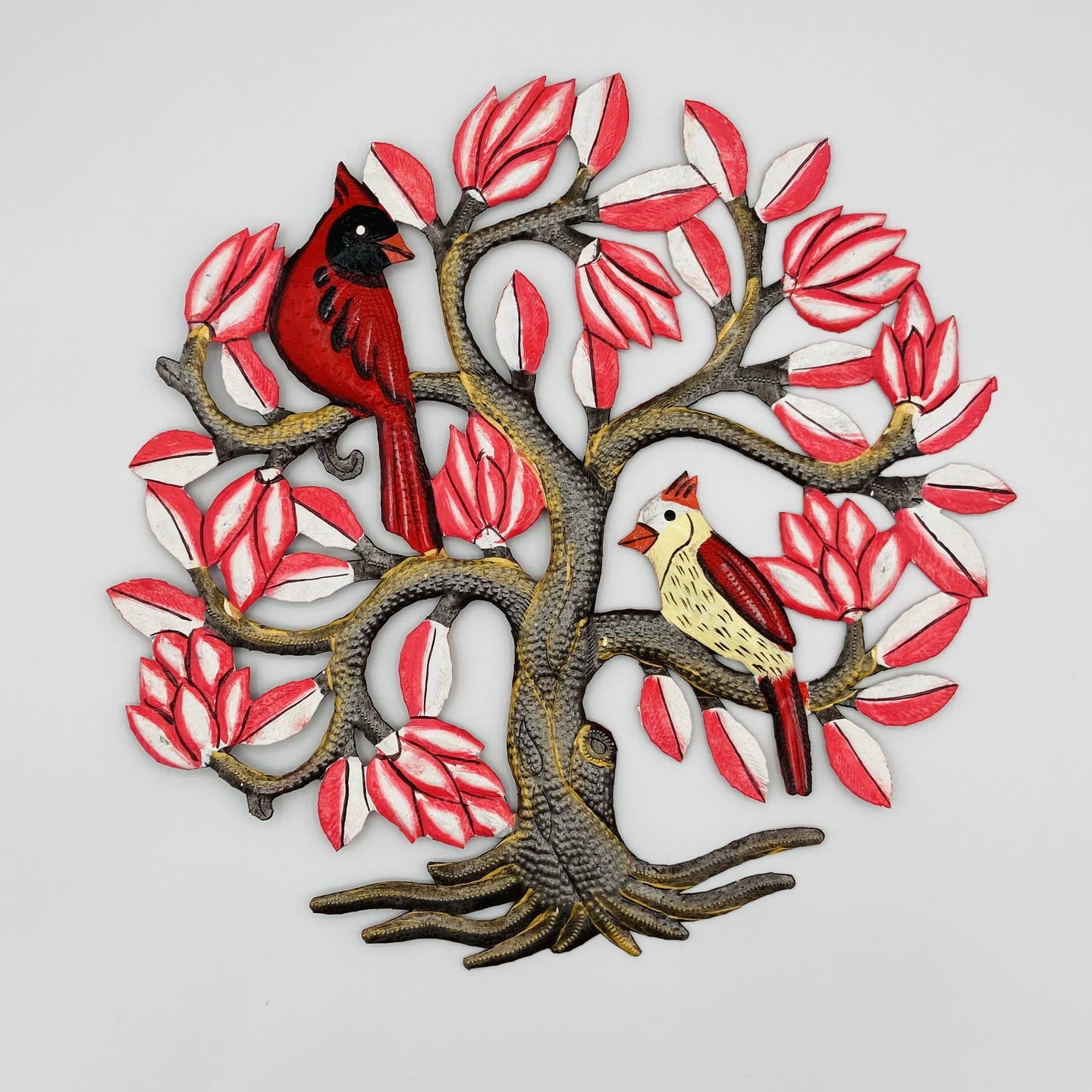 Painted Cutmetal Cardinals/Cherry Blossom Wall Hanging