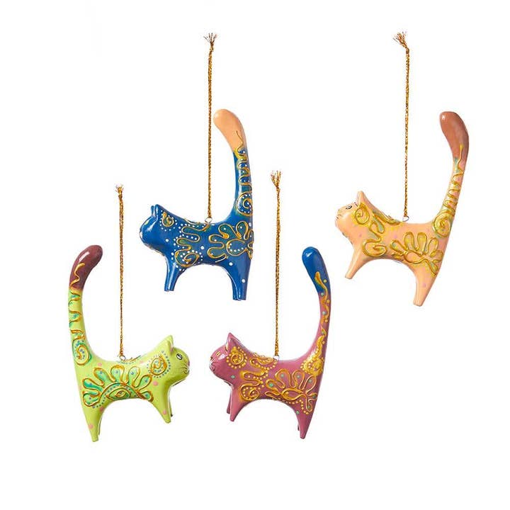 Cat Hand-Painted Albizia Wood Ornament