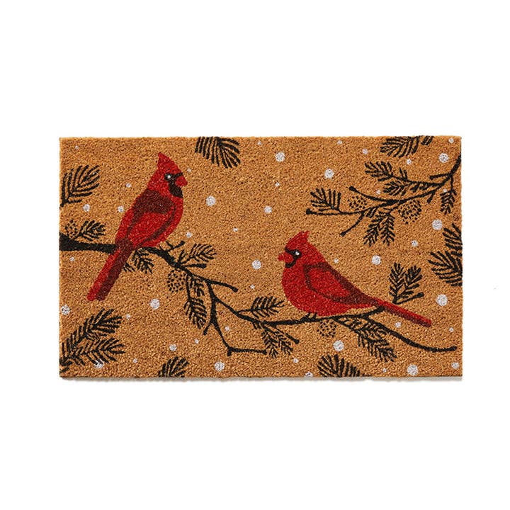 Winter Cardinals Coconut Fiber Doormat (18" x 30")