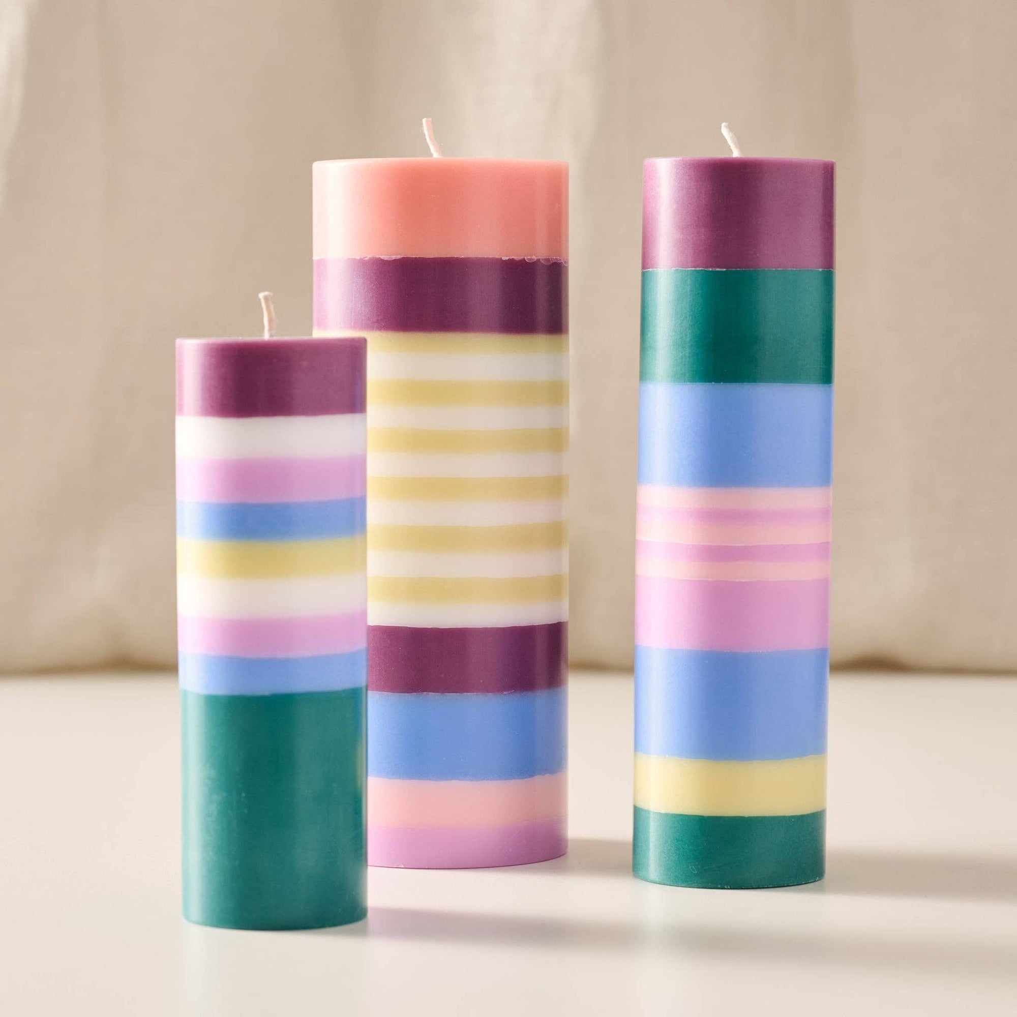 Berry Striped Medium Palm Wax Pillar Candle