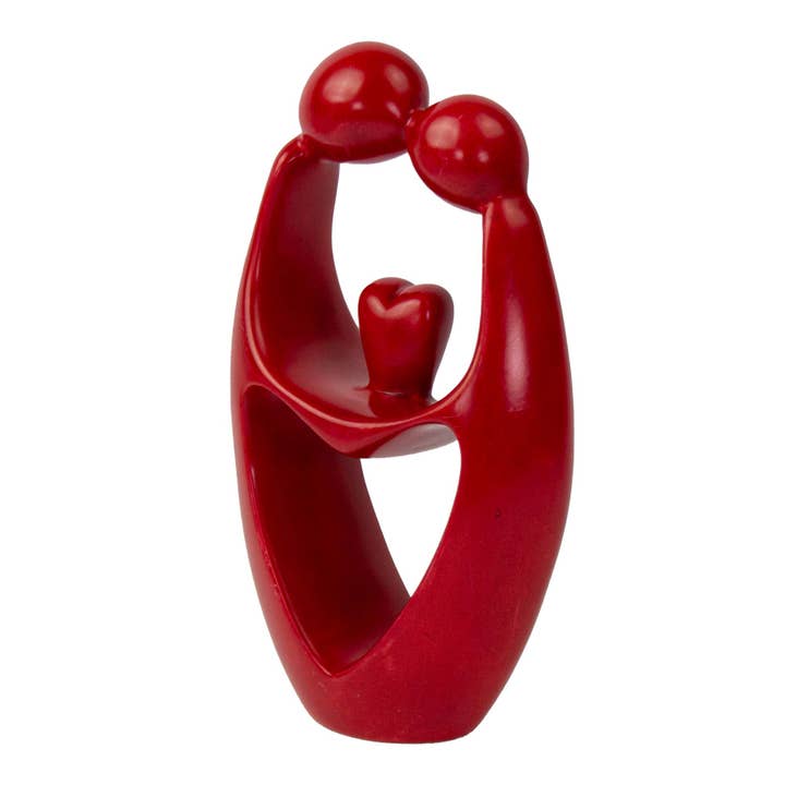 Red Kisii Stone Couple Heart Sculpture