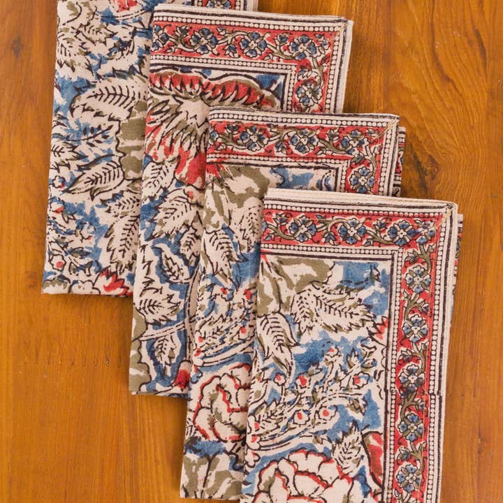 Rose &amp; Navy Kalamkari Print Napkin