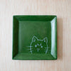 Green Kisii Stone Peeking Cat Square Dish