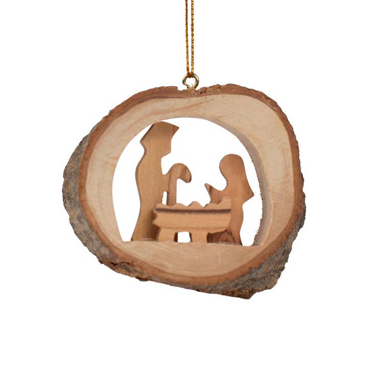 3D Nativity Hollow Olive Wood Branch Ornament
