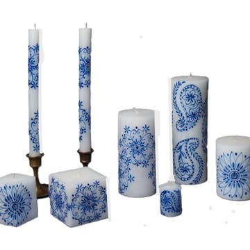 Blue/White Taper Candle - Set of 2