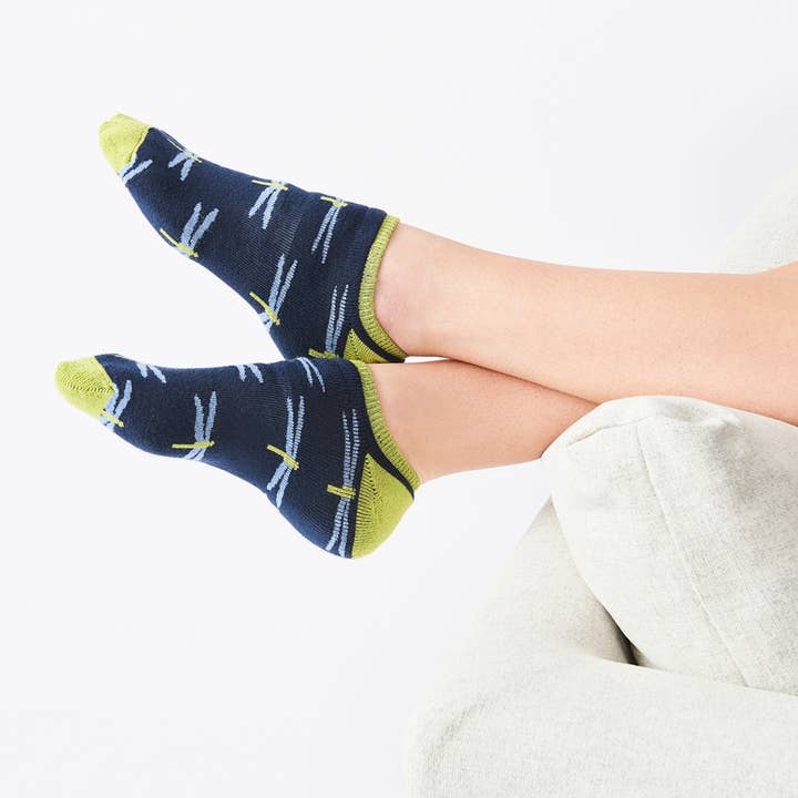 Navy Dragonfly Organic Cotton Footie Socks