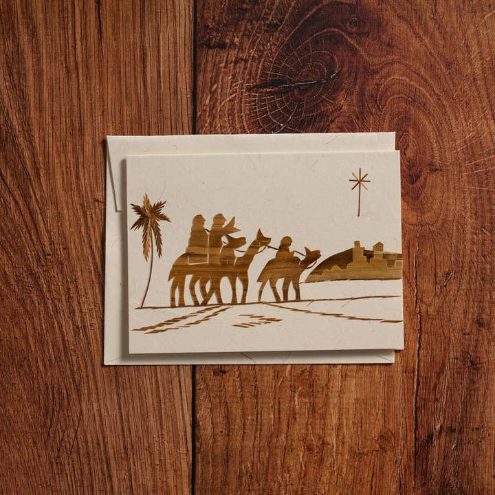 Wheat Straw Camel and Star Holiday Card (6" x 4")