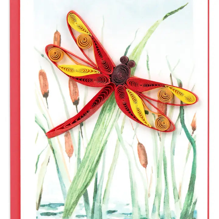 Red Dragonfly and Cattails Quilled Gift Enclosure