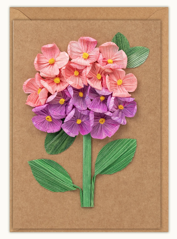 Purple Hydrangeas Cornhusk Greeting Card