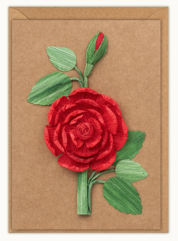 Red Rose Cornhusk Greeting Card