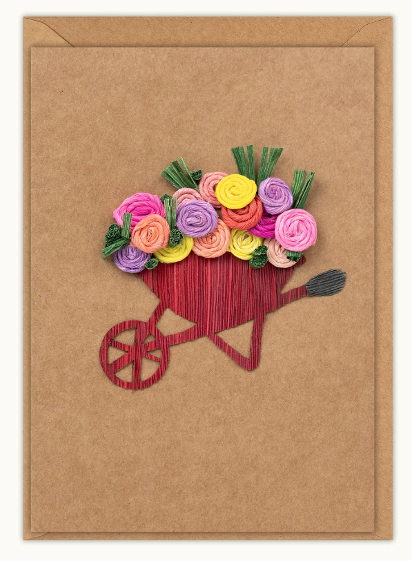 Wheelbarrow Garden Cornhusk Greeting Card
