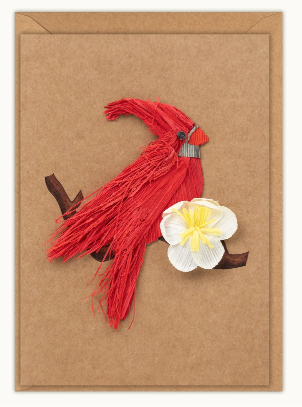 Cardinal Cornhusk Greeting Card