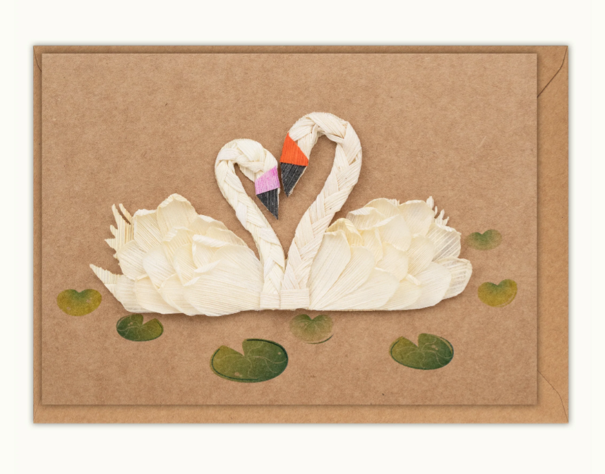 Swans Cornhusk Greeting Card