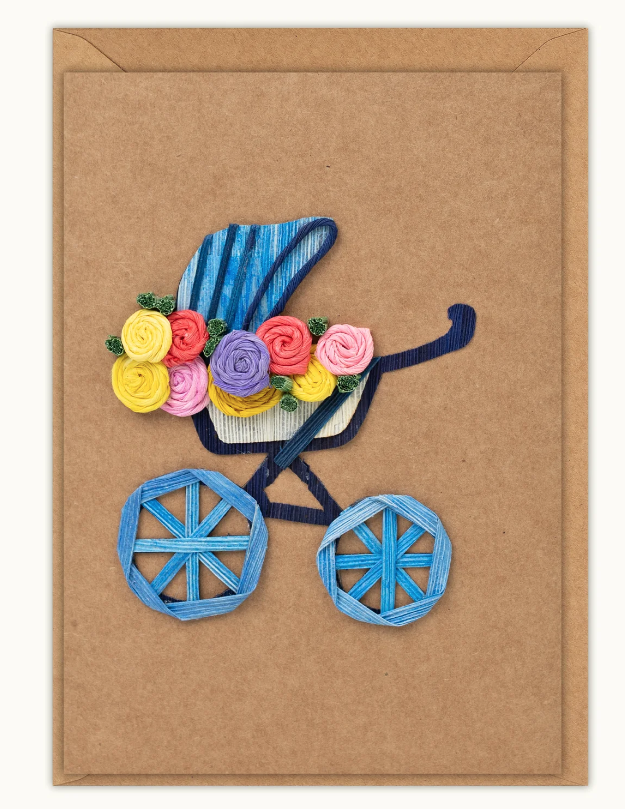 Baby Carriage Cornhusk Greeting Card