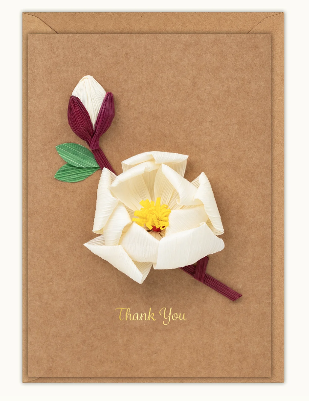 White Magnolia Thank You Cornhusk Greeting Card