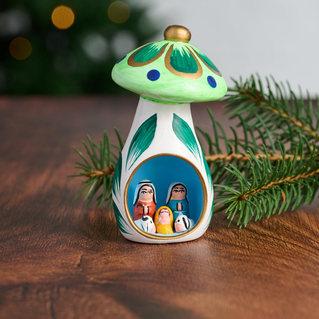 Ceramic Mushroom Nativity (3.5" H)