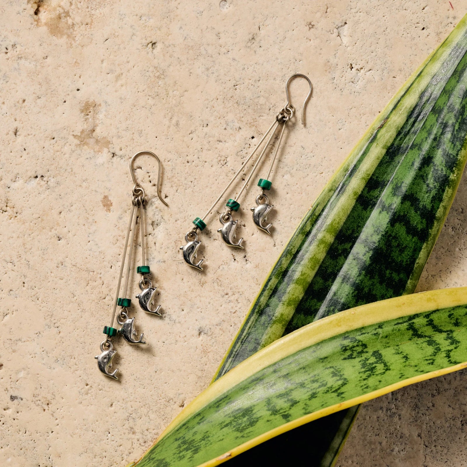 Alpaca Dolphins & Malachite Earrings