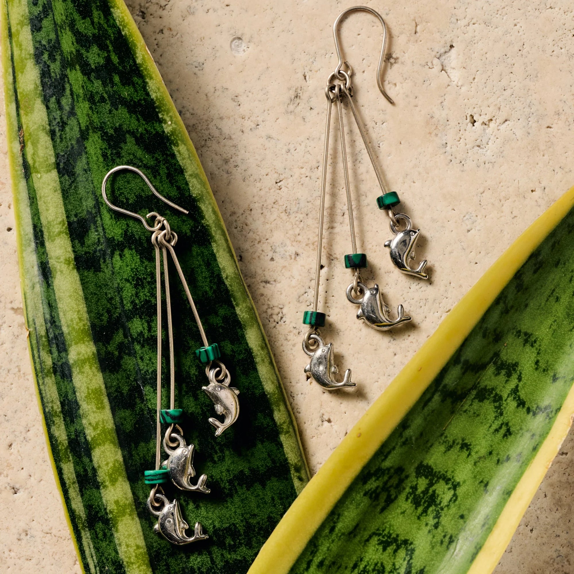 Alpaca Dolphins &amp; Malachite Earrings