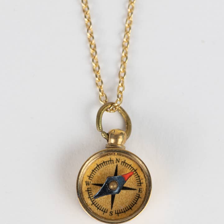 Mini Compass Pendant Necklace (0.6&quot; D x 32&quot; L)