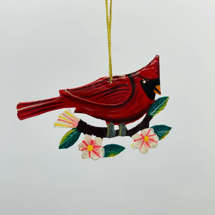 Painted Metal Cardinal Ornament