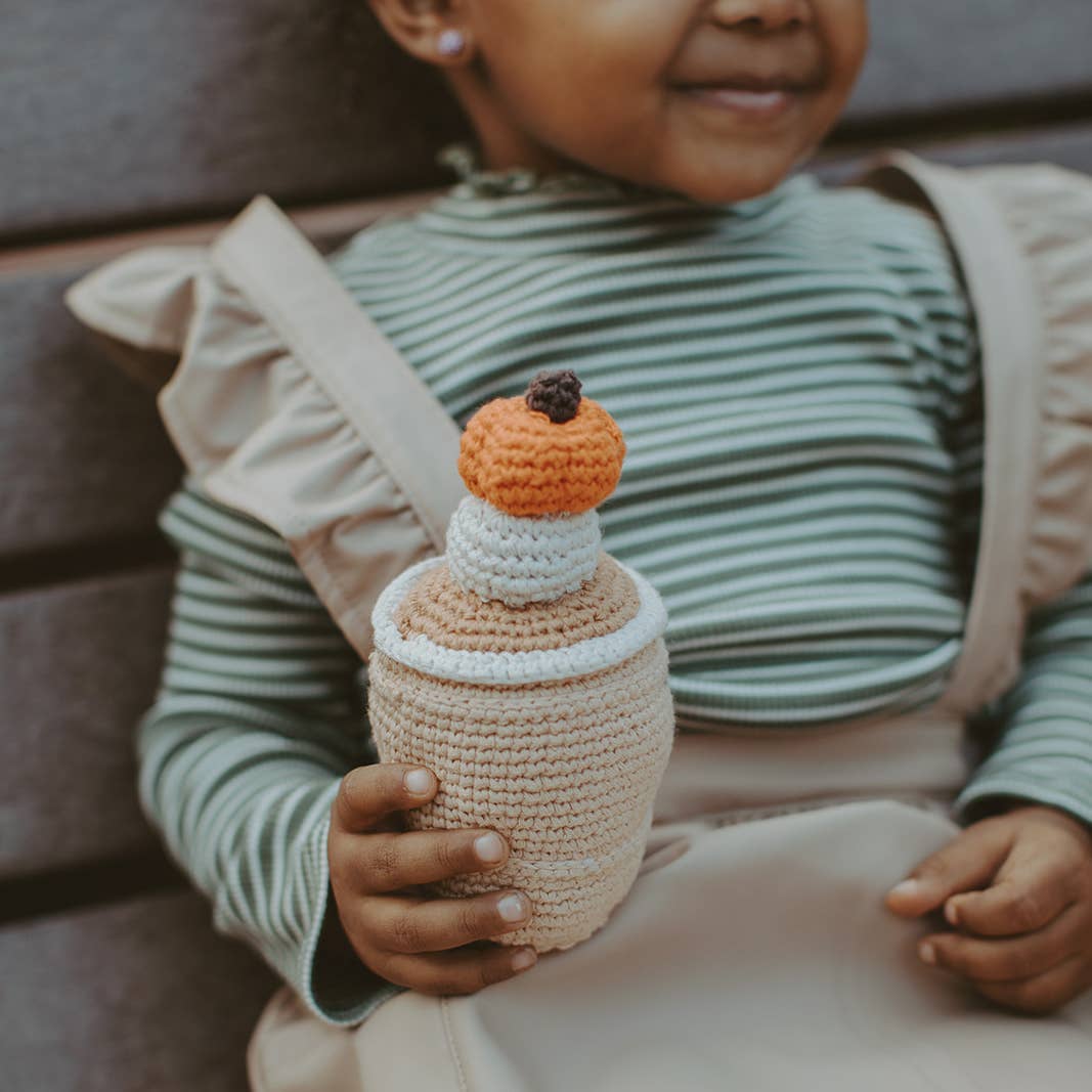 Pumpkin Spice Latte Baby Rattle - Handmade &amp; Fair Trade