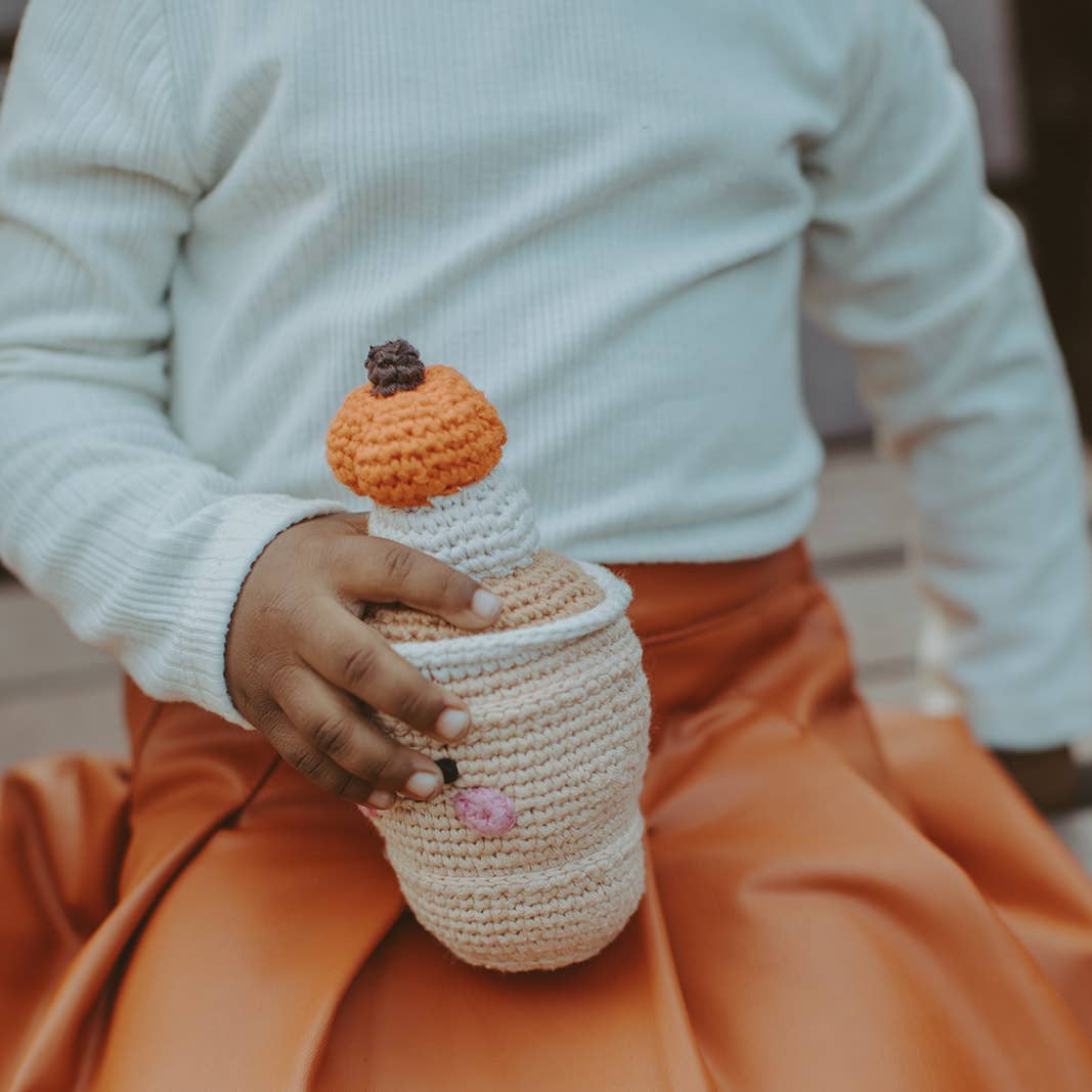 Pumpkin Spice Latte Baby Rattle - Handmade &amp; Fair Trade