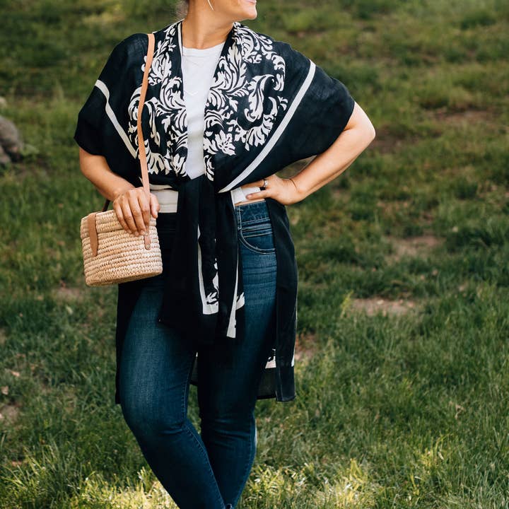 Damask Print Viscose Wrap/Jacket