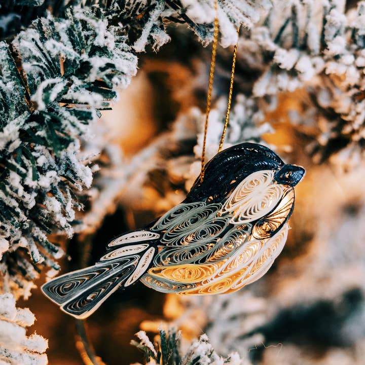 Quilled Paper Chickadee Ornament (3.5&quot; L)