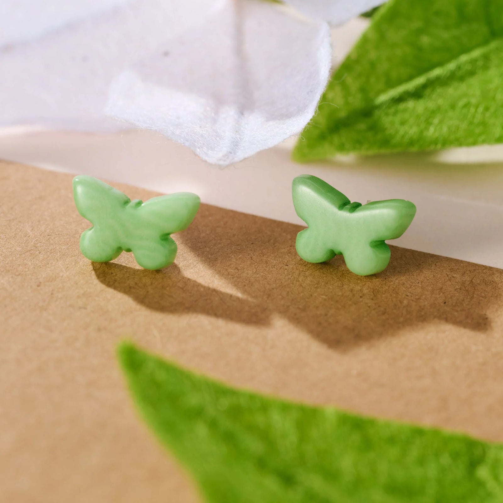 Green Tagua Nut Butterfly Earrings