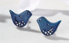 Blue Tagua Nut Bird Earrings
