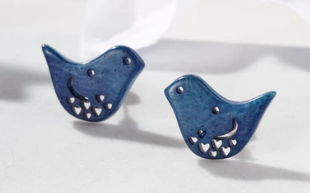 Blue Tagua Nut Bird Earrings