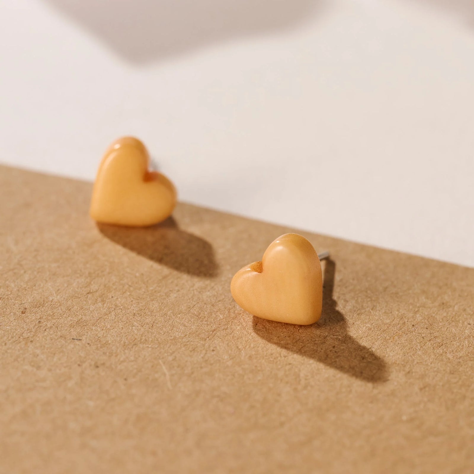 Peach Tagua Nut Heart Earrings