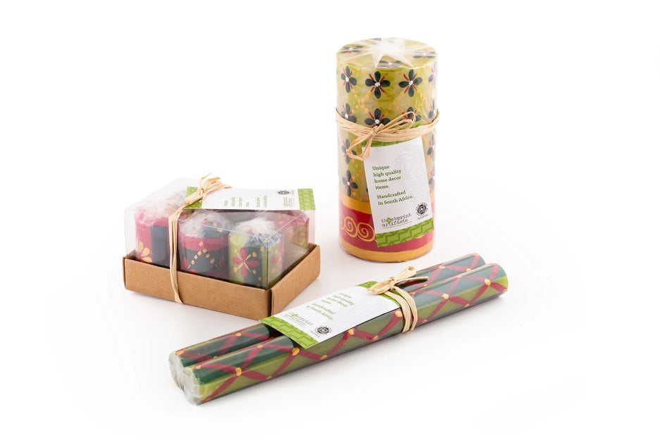 Christmas Handpainted Taper Candle - Set of 2