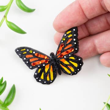 Gourd/Fabric/Crystal Monarch Butterfly Pin (3&quot; L)