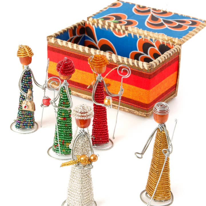 Beaded Nativity in Fabric Box - Set of 5