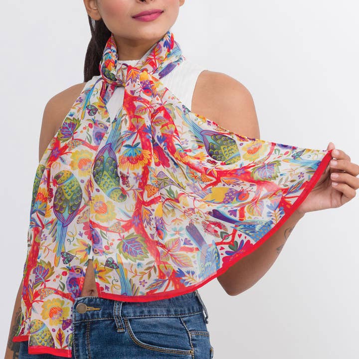 Multicolor Birds Sahila Cupro Scarf