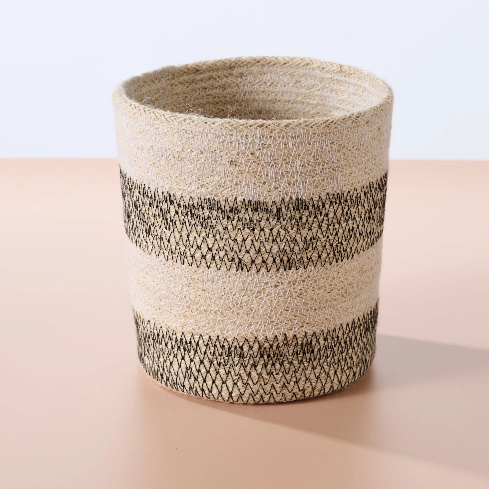 Medium Striped Jute Basket (6" D x 6.5" H)