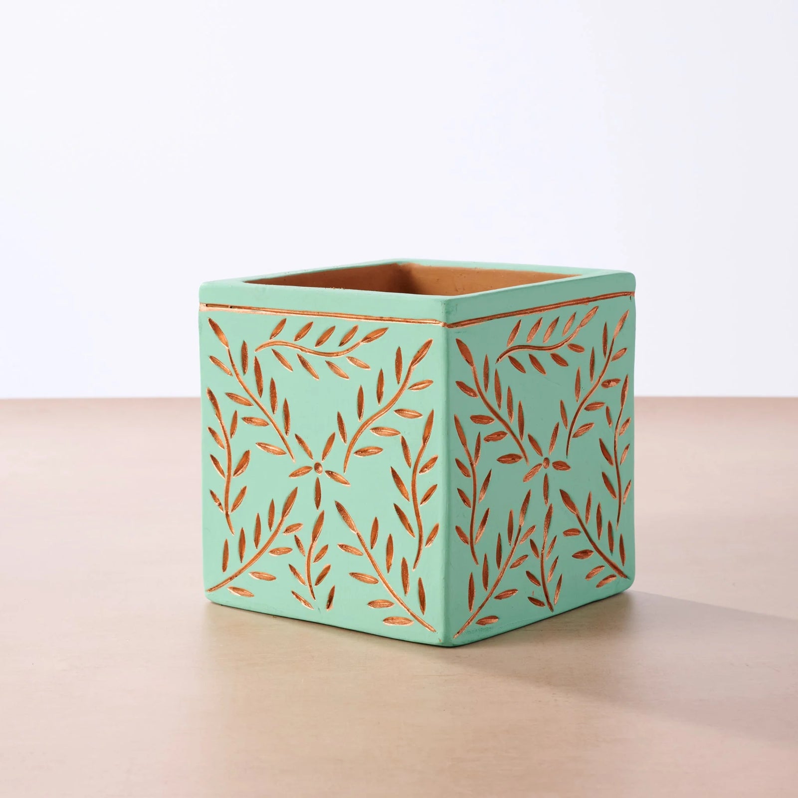 Square Leaf Terracotta Planter (5.5" SQ x 6" H)