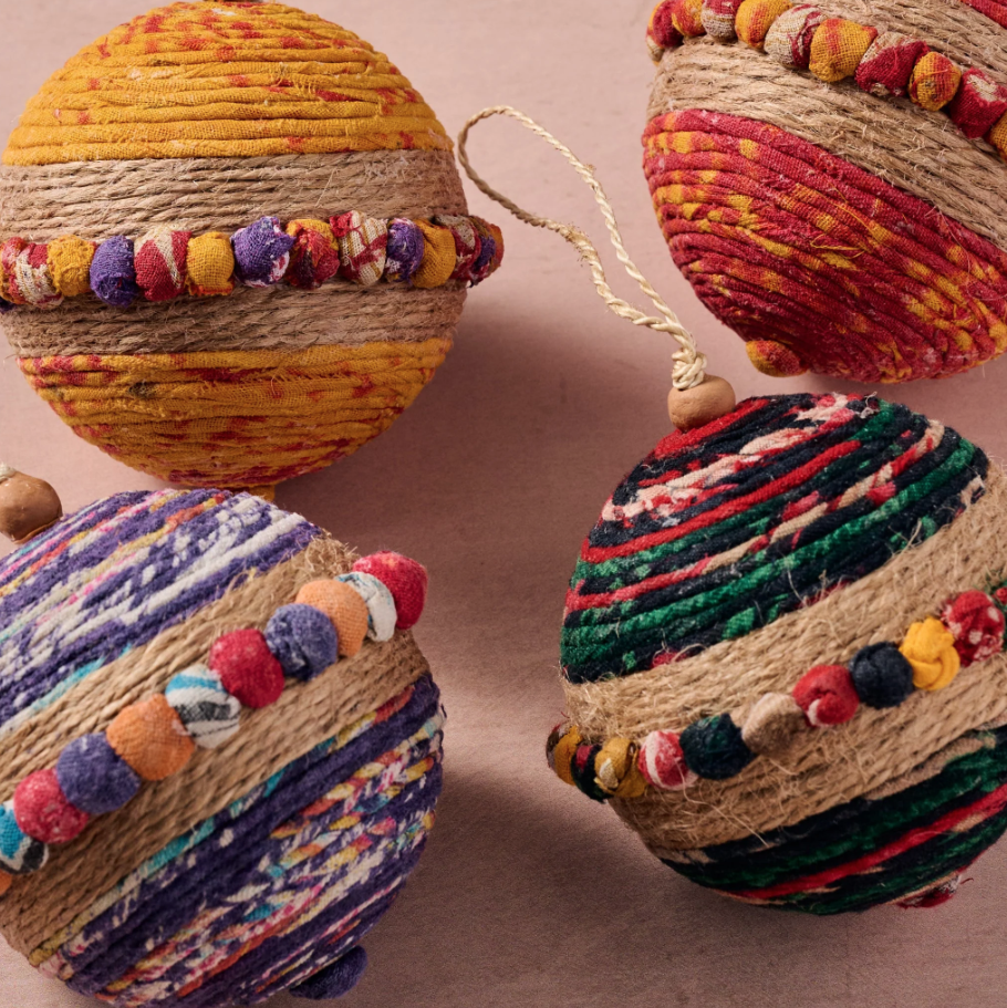 Recycled Sari Ball Ornament - Assorted